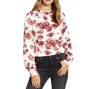 Rachel Parcell Ruffle Neck Satin Blouse